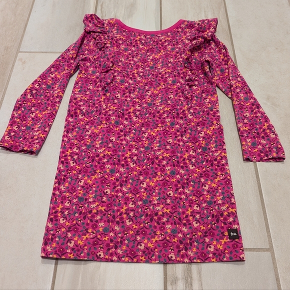 Tea Collection dress Bundle ruffle long sleeve floral 4T 4 Pink Blue - Picture 3 of 8
